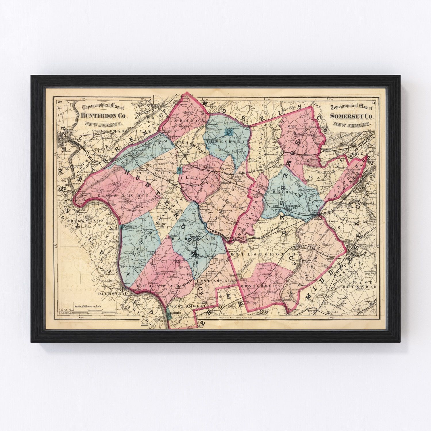 vintage map of Hunterdon County, New Jersey, 1872