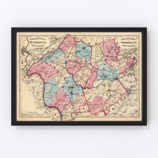 vintage map of Hunterdon County, New Jersey, 1872