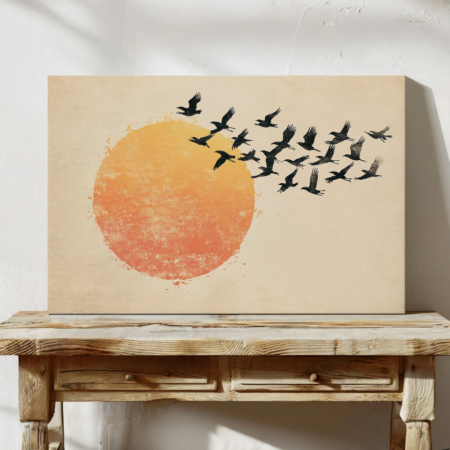 Japanese Birds and Sun Wall Art - Vintage Ink Print