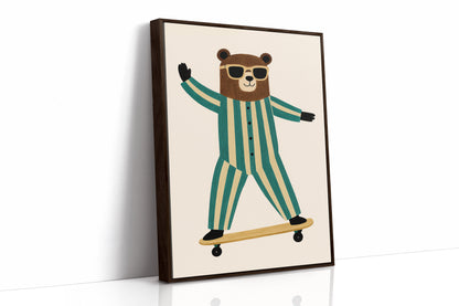 Cool Bear on Skateboard Retro Kids Wall Art