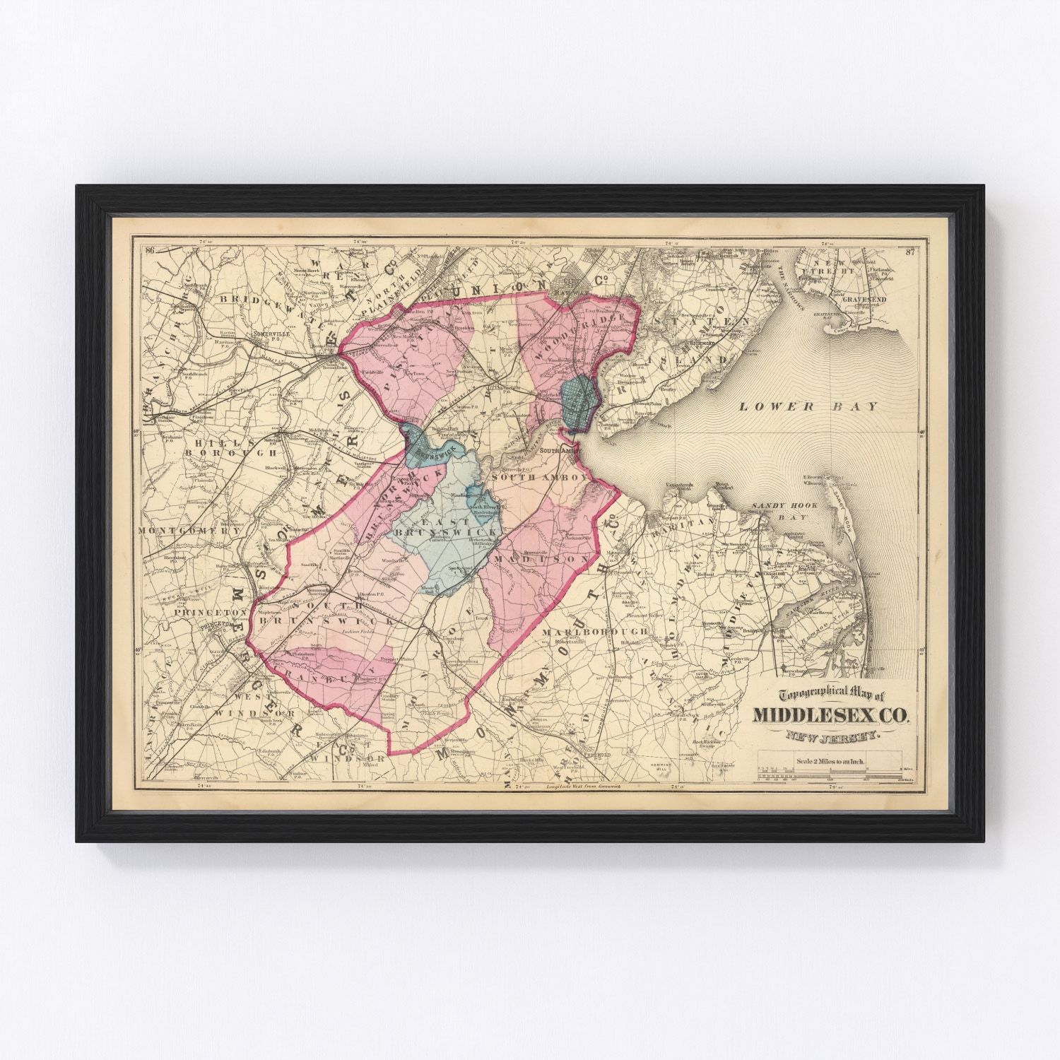 vintage map of Middlesex County, New Jersey, 1872