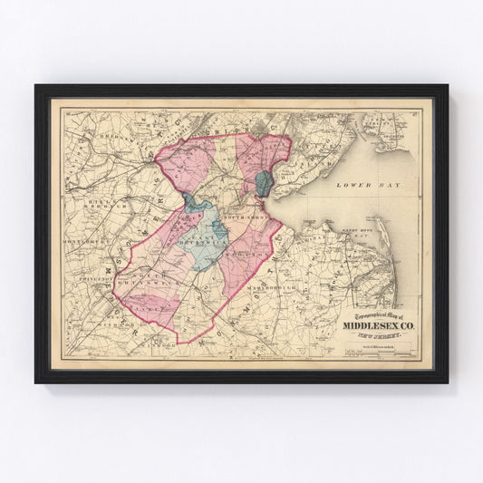 vintage map of Middlesex County, New Jersey, 1872