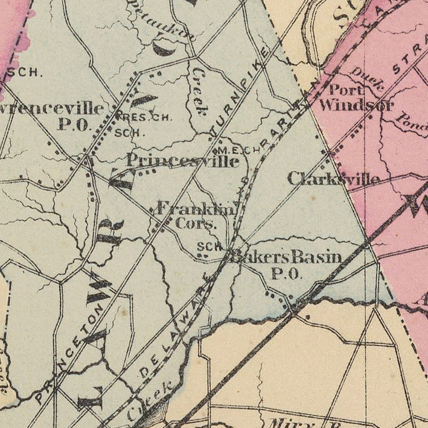 Vintage Map of Mercer County, New Jersey, 1872