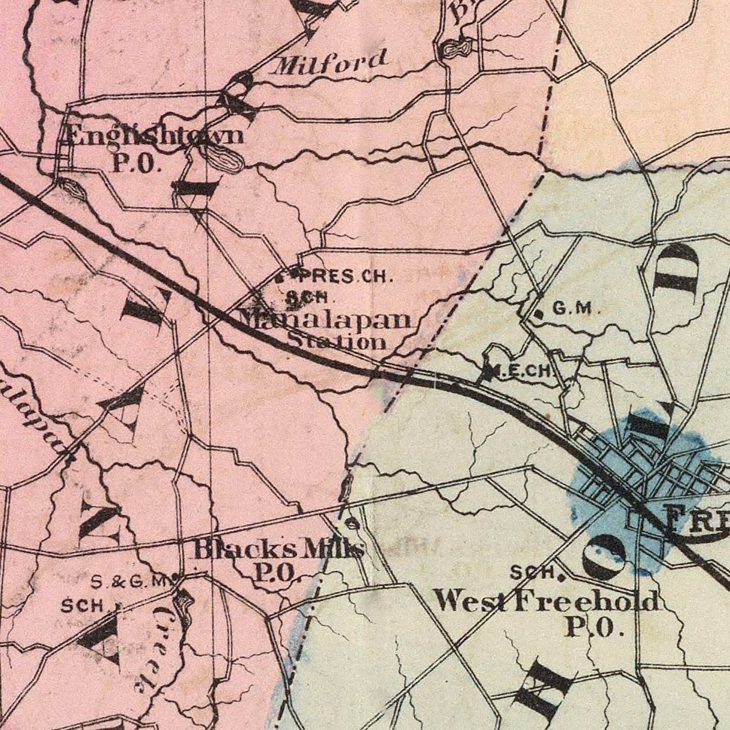Vintage Map of Monmouth County, New Jersey, 1872