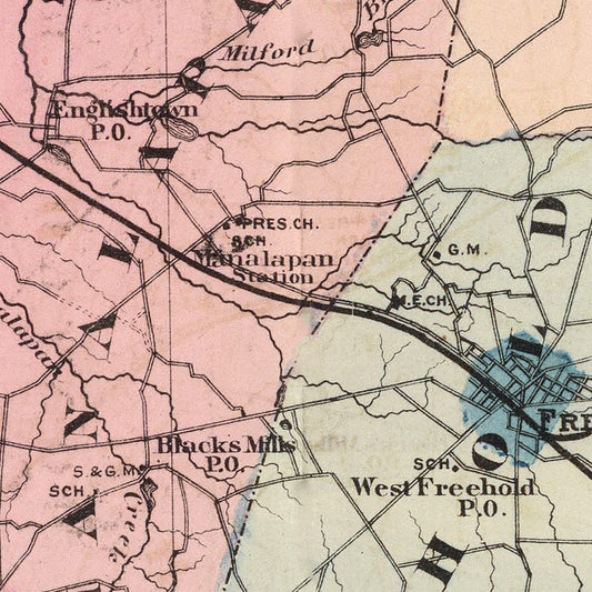 Vintage Map of Monmouth County, New Jersey, 1872