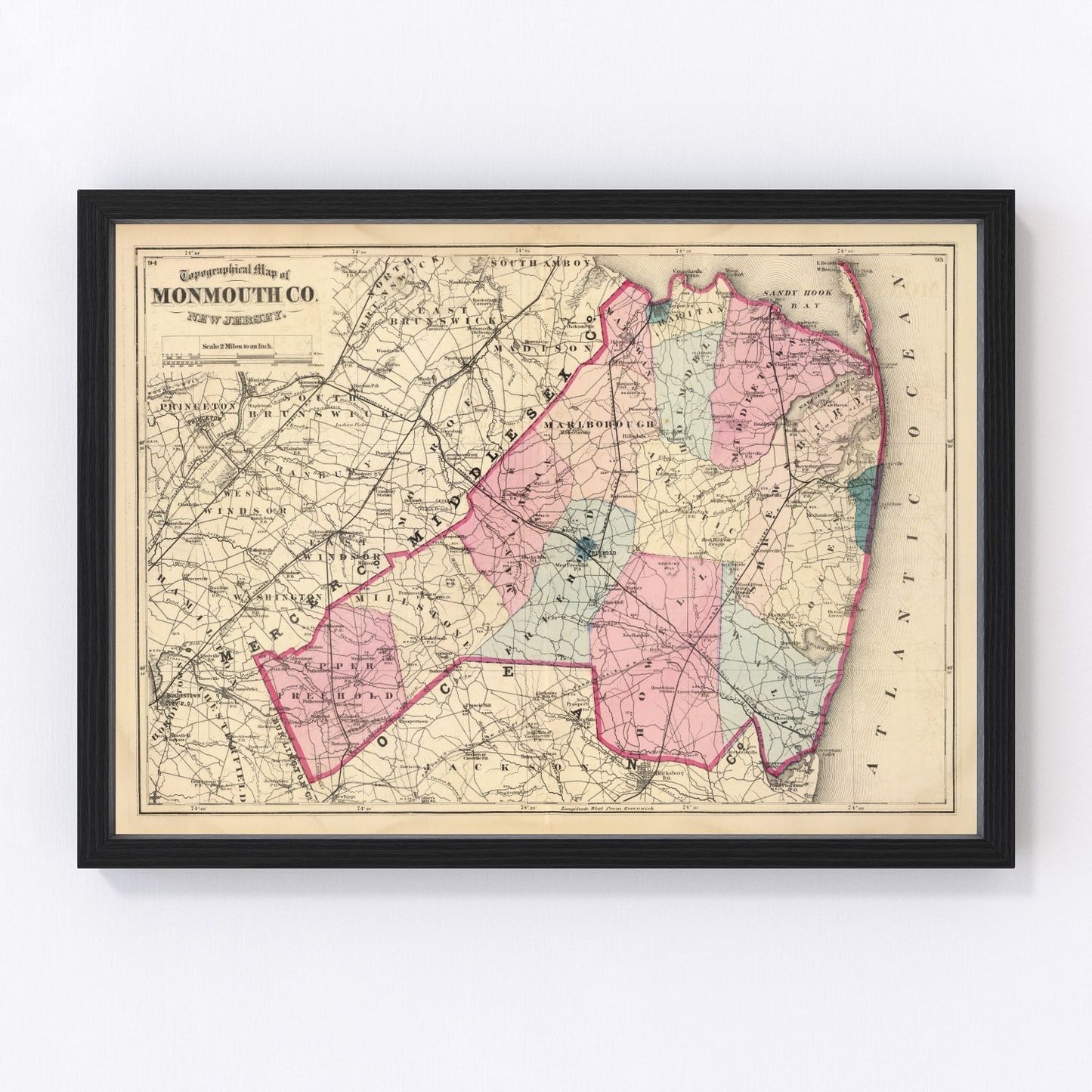 Vintage map of Monmouth County, New Jersey, 1872