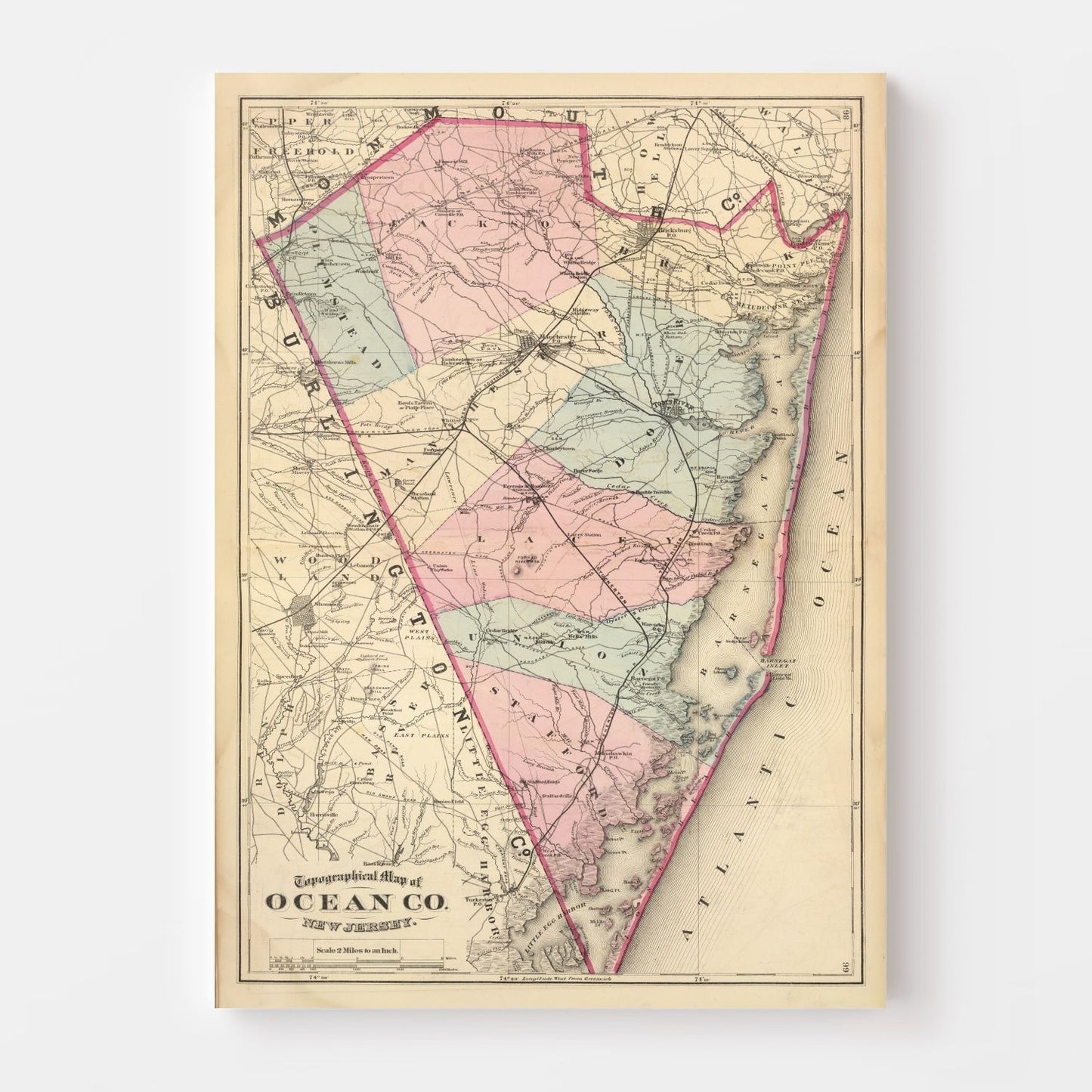 Vintage Map of Ocean County, New Jersey, 1872