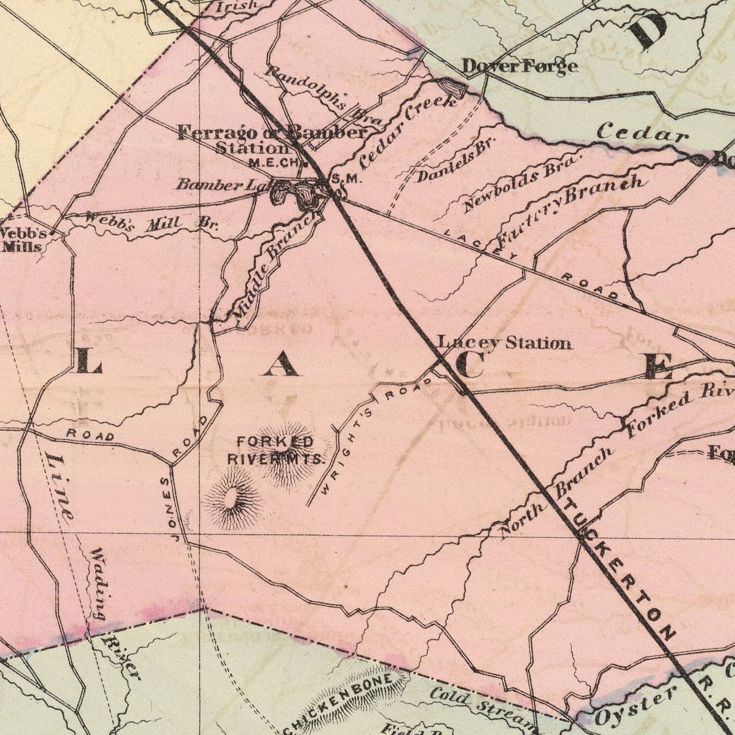 Vintage Map of Ocean County, New Jersey, 1872