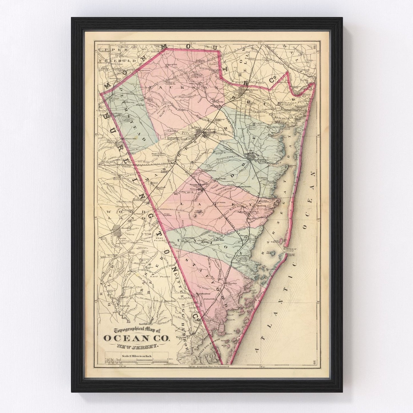 vintage map of Ocean County, New Jersey, 1872