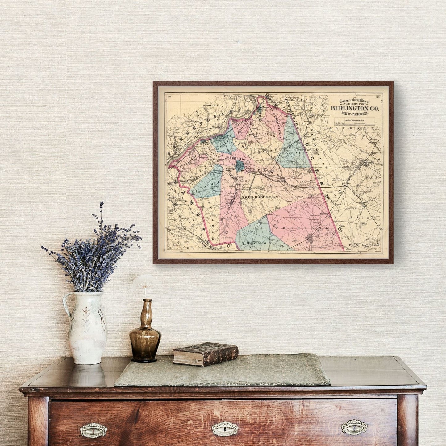 Vintage Map of Burlington County, New Jersey, 1872 - Print