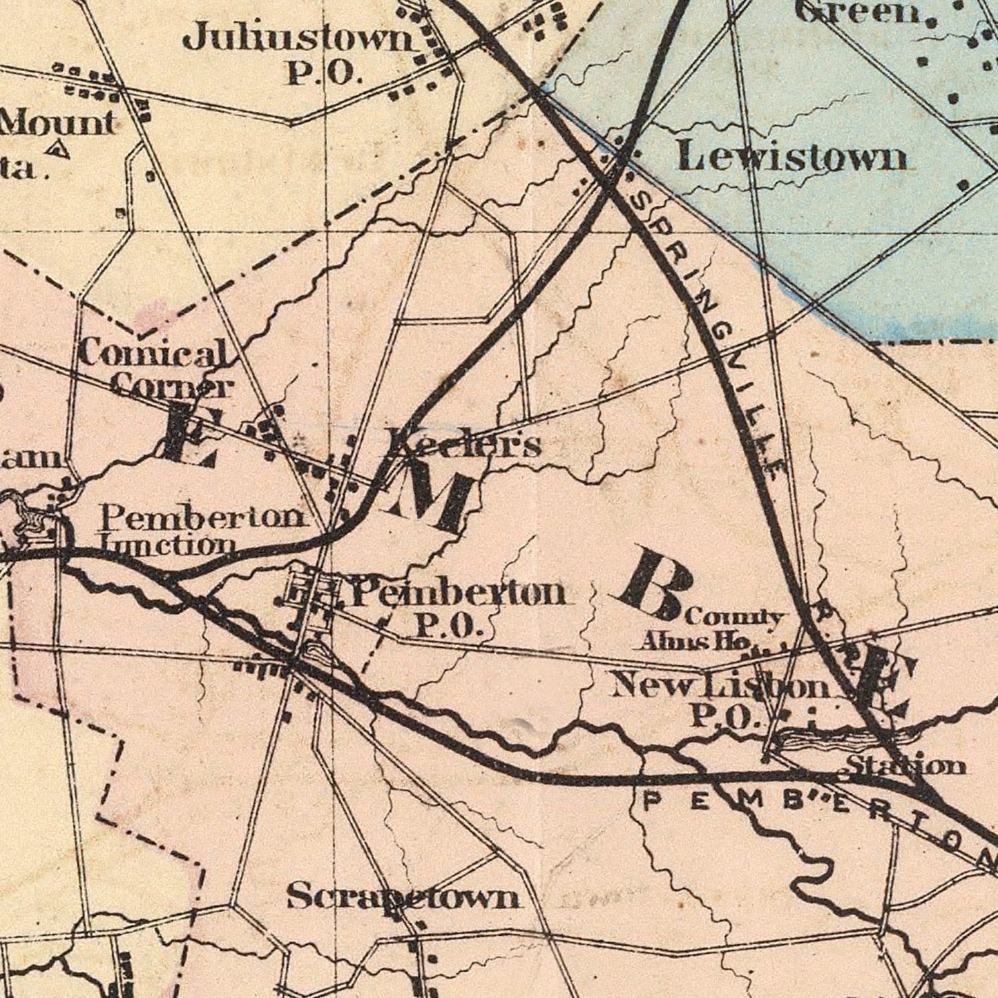 Vintage Map of Burlington County, New Jersey, 1872 - Print