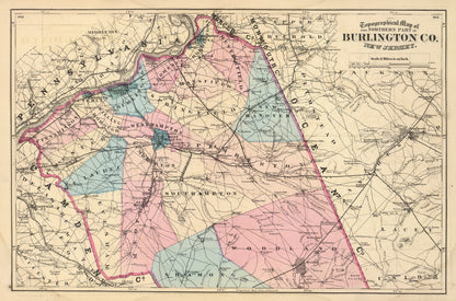 Vintage Map of Burlington County, New Jersey, 1872 - Print