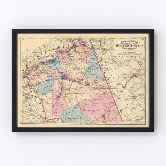 Vintage map of Burlington County, New Jersey, 1872, restored print