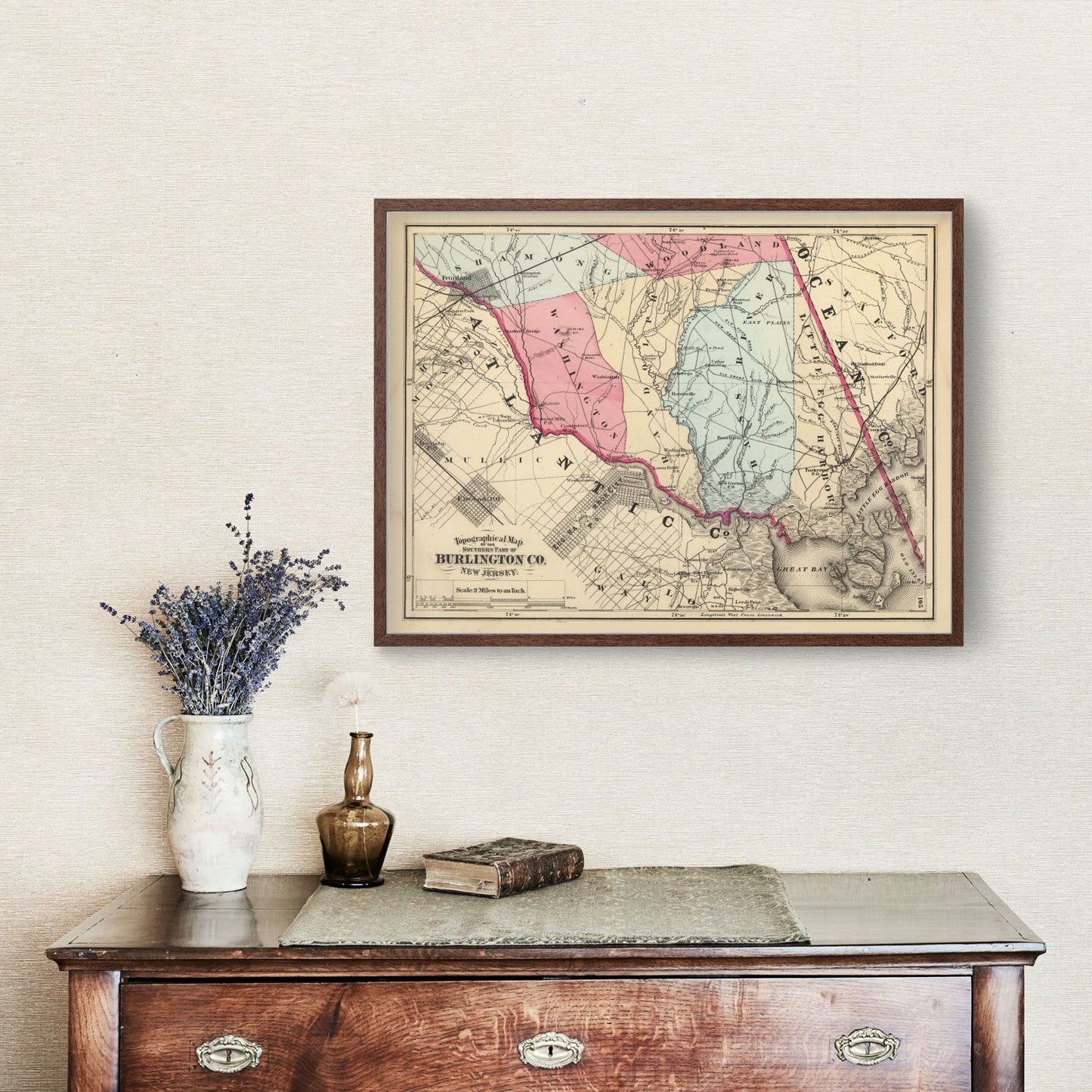 Vintage Map of Burlington County, New Jersey, 1872