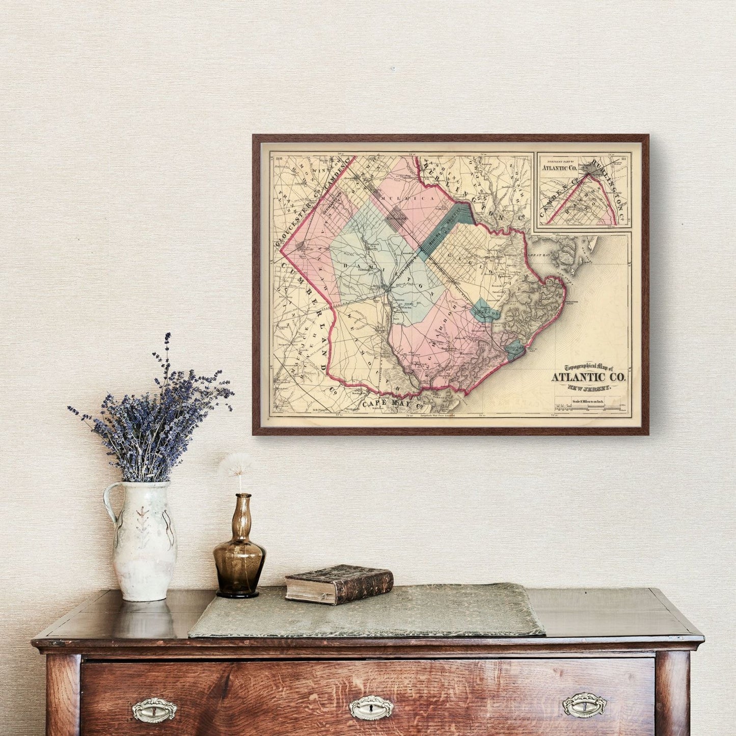 Vintage Map of Atlantic County, New Jersey, 1872