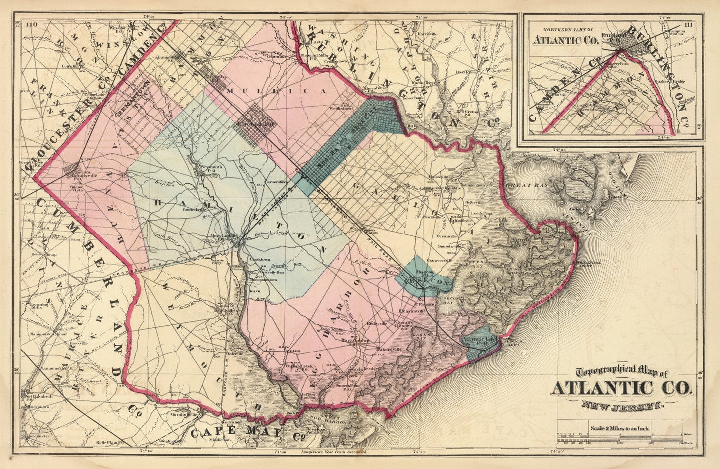 Vintage Map of Atlantic County, New Jersey, 1872