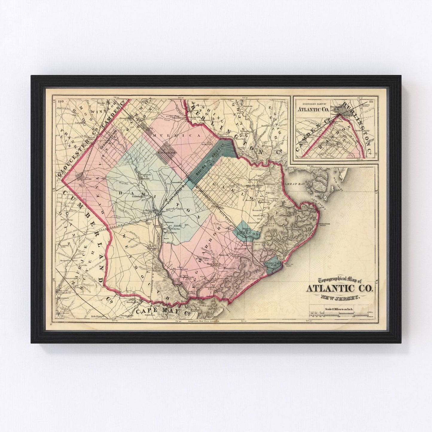 Vintage plat map of Atlantic County, New Jersey coastal area, 1872