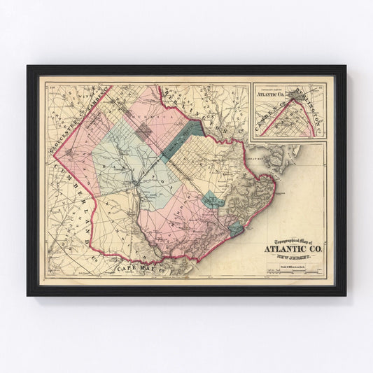 Vintage plat map of Atlantic County, New Jersey coastal area, 1872