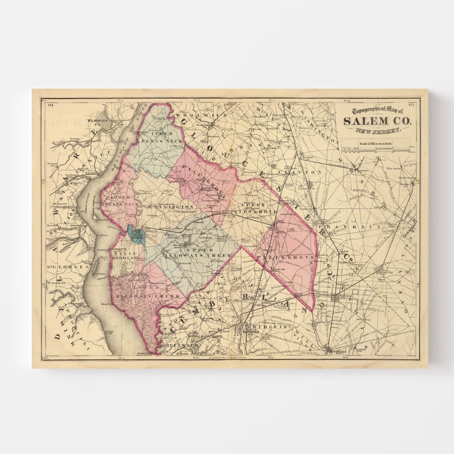 Vintage Map of Salem County, New Jersey, 1872