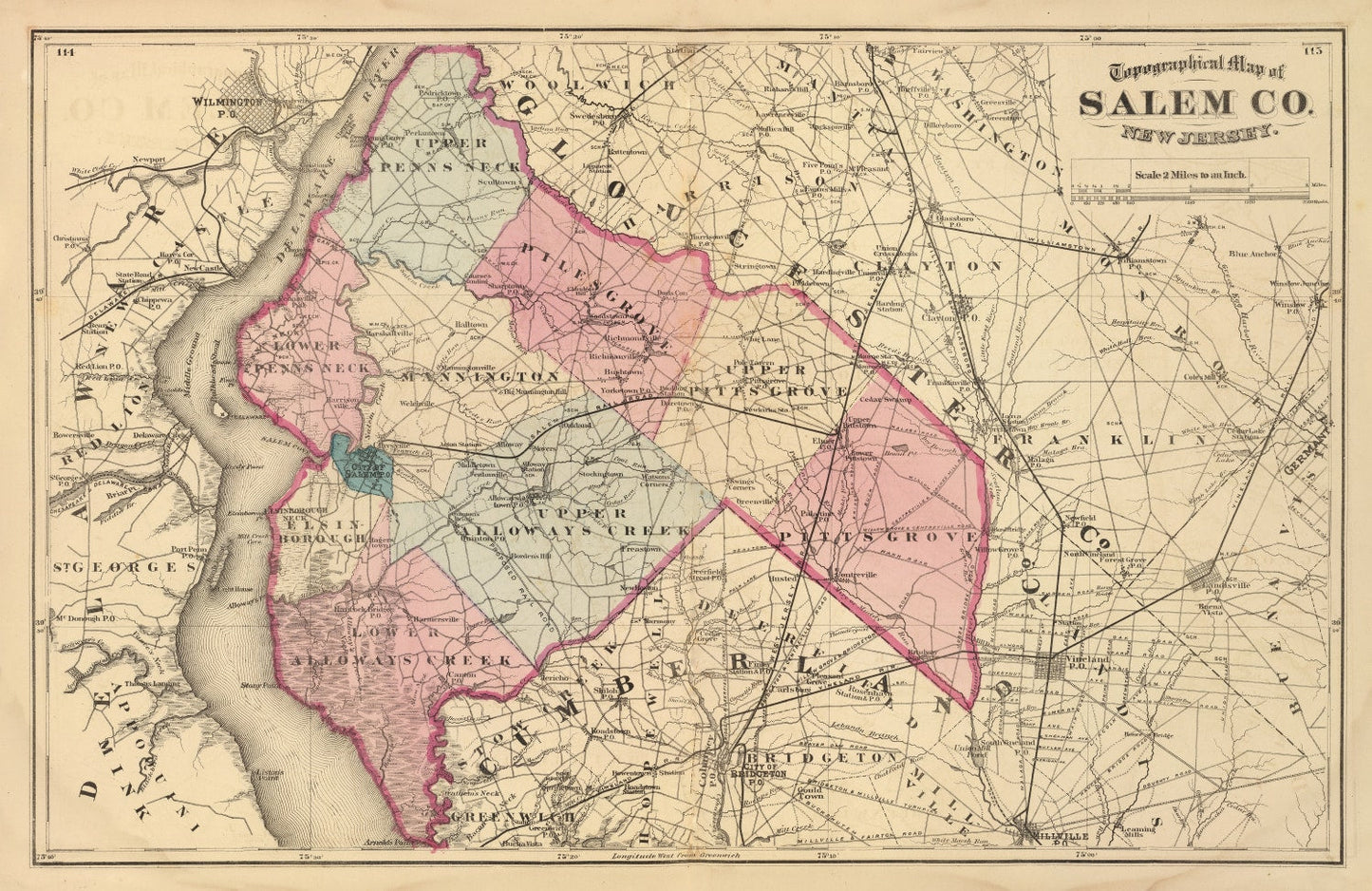 Vintage Map of Salem County, New Jersey, 1872