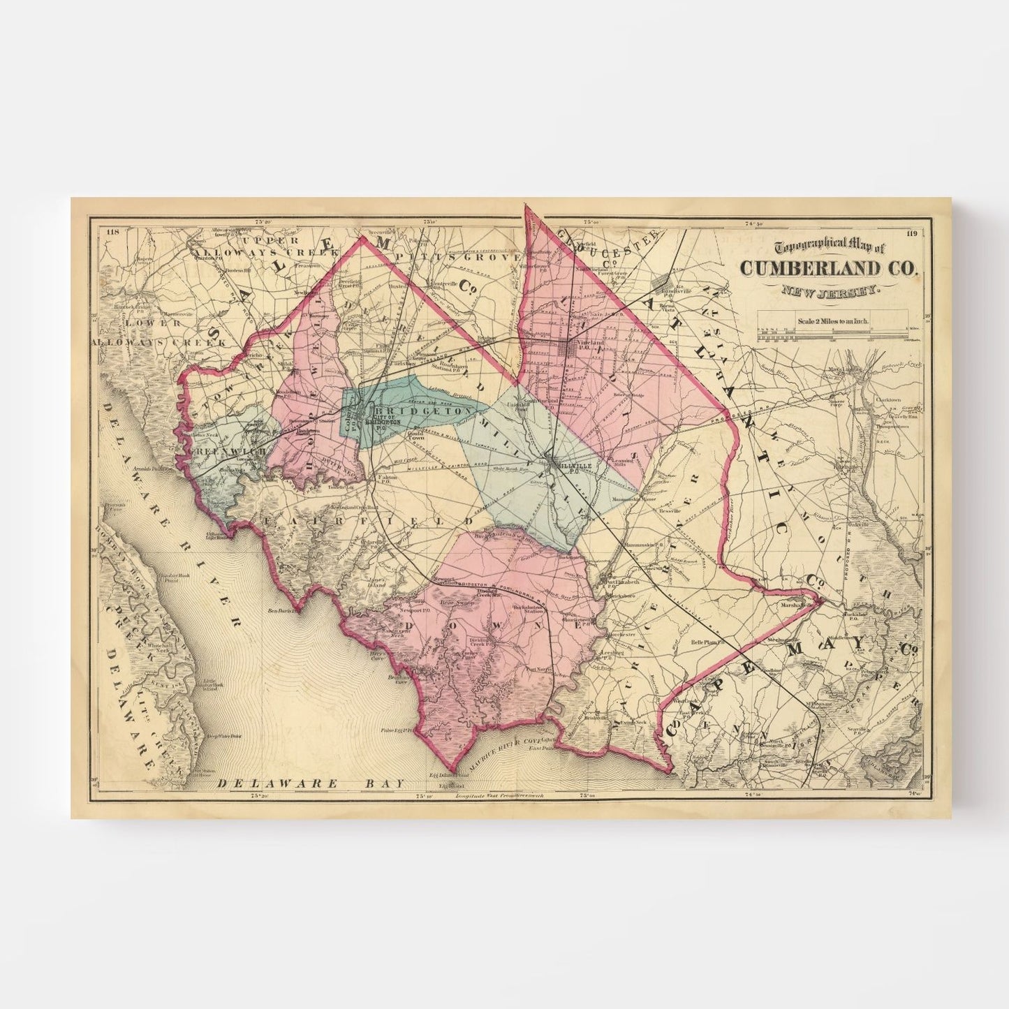 Vintage Map of Cumberland County, New Jersey, 1872