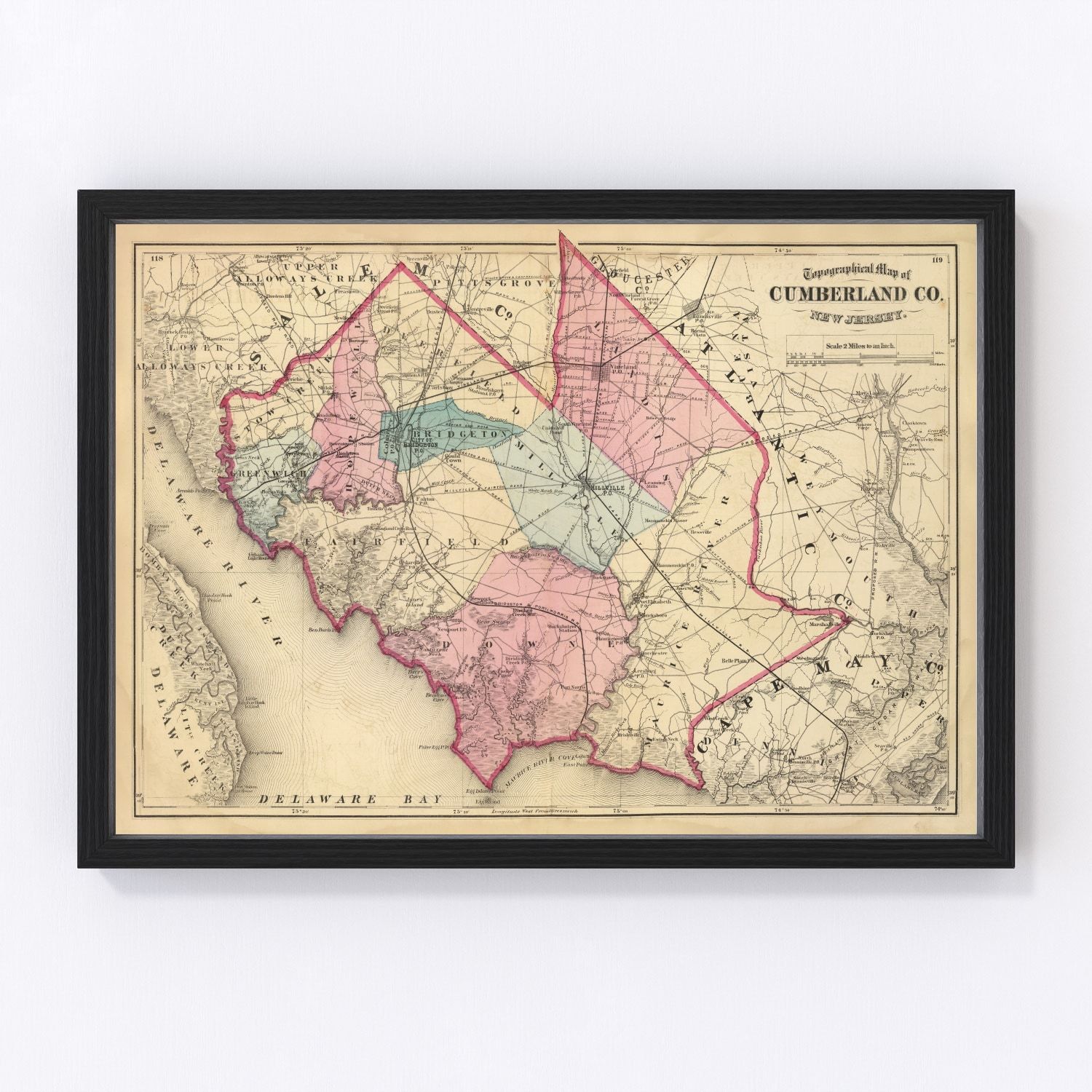 vintage map of Cumberland County, New Jersey, 1872