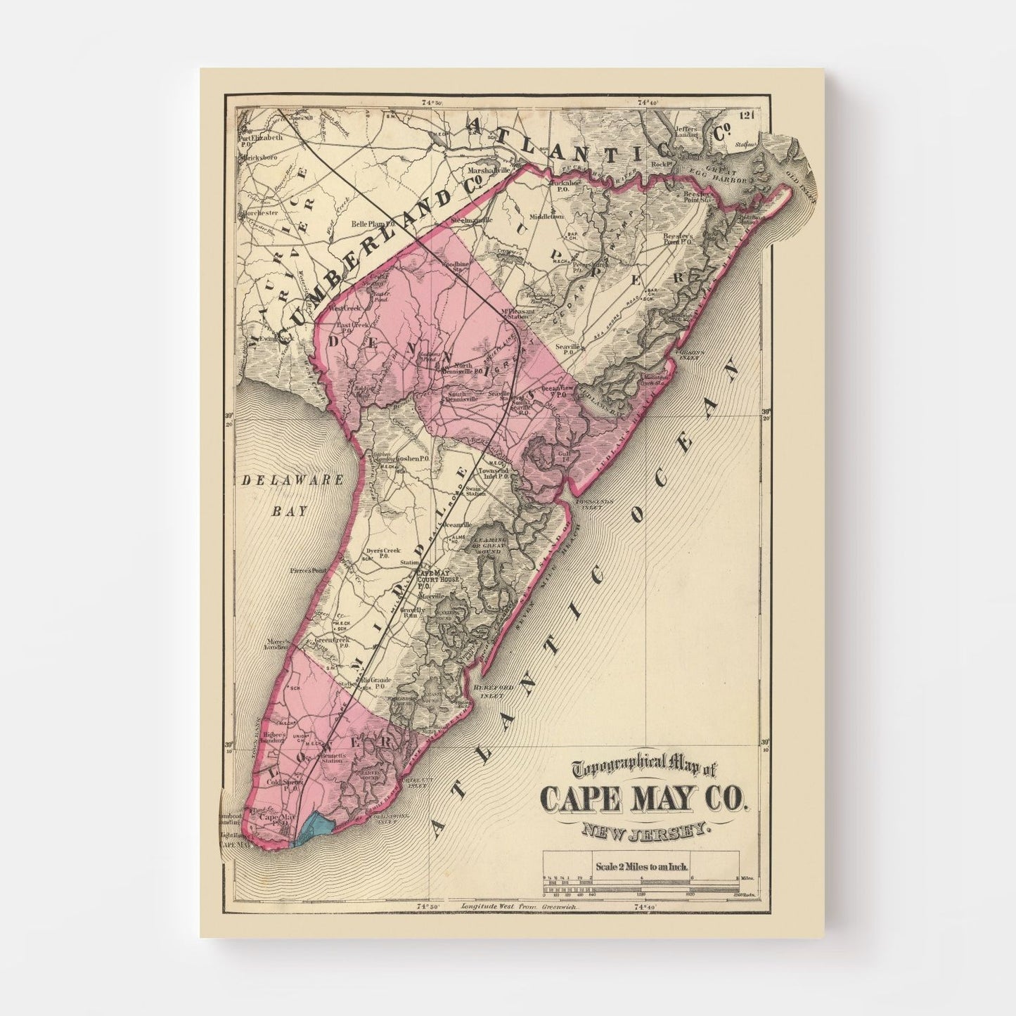Vintage Map of Cape May County, New Jersey, 1872 (II)