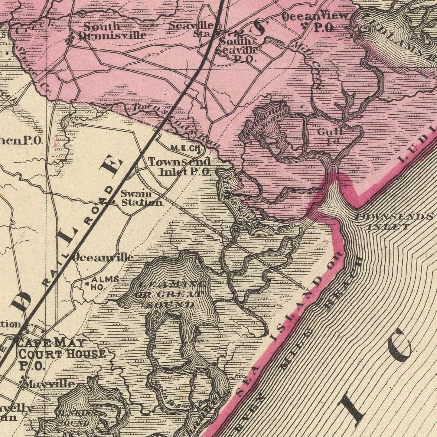 Vintage Map of Cape May County, New Jersey, 1872 (II)