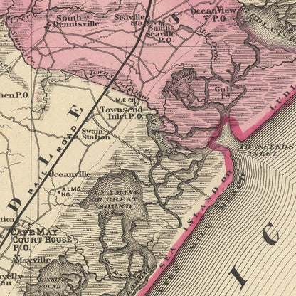 Vintage Map of Cape May County, New Jersey, 1872 (II)