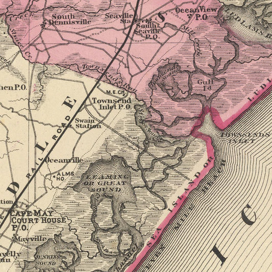Vintage Map of Cape May County, New Jersey, 1872 (II)