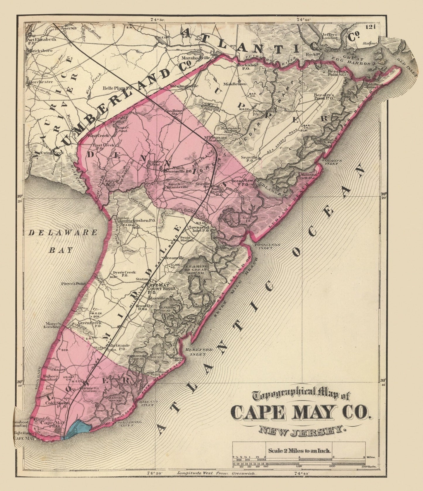 Vintage Map of Cape May County, New Jersey, 1872 (II)