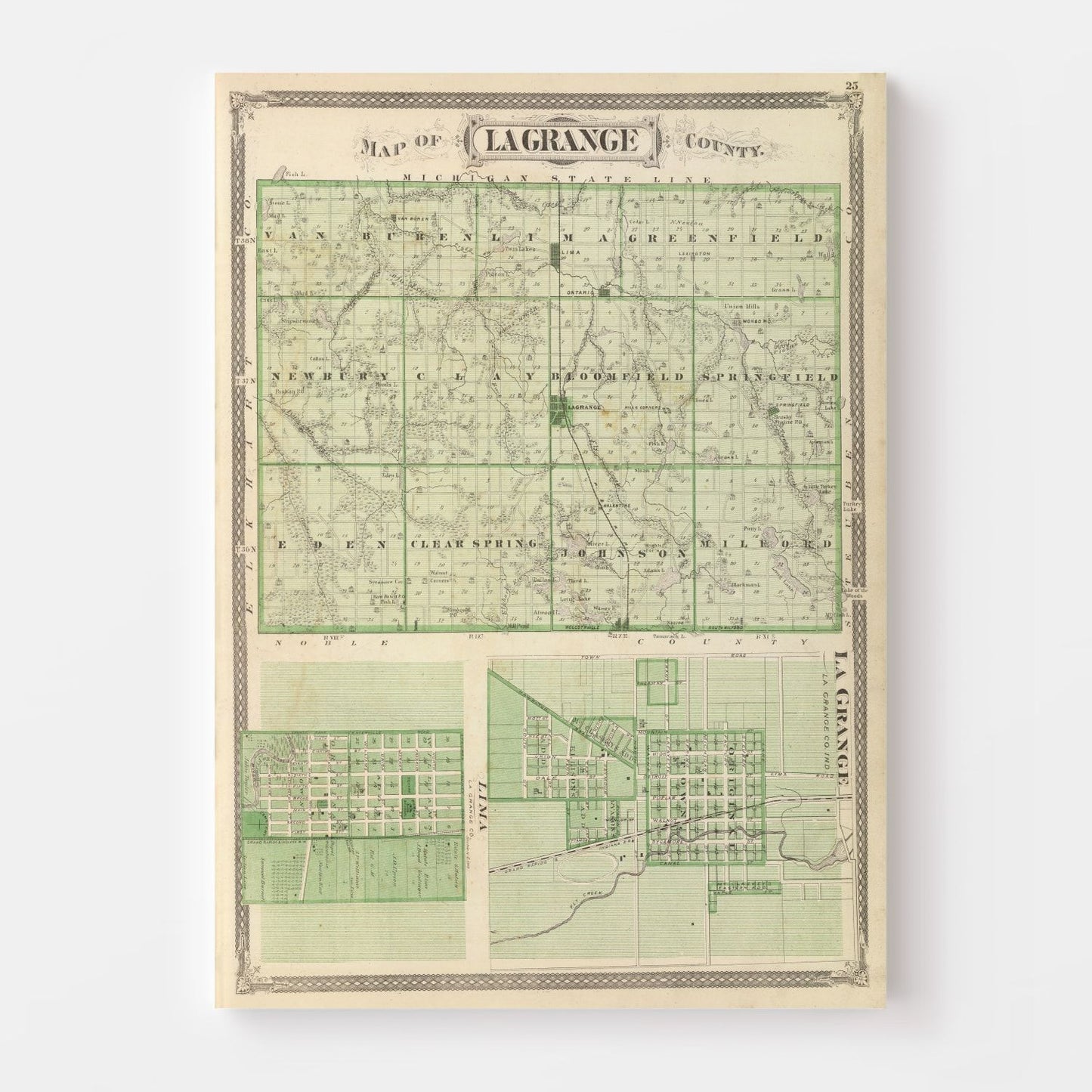 Vintage Map of LaGrange County, Indiana, 1876