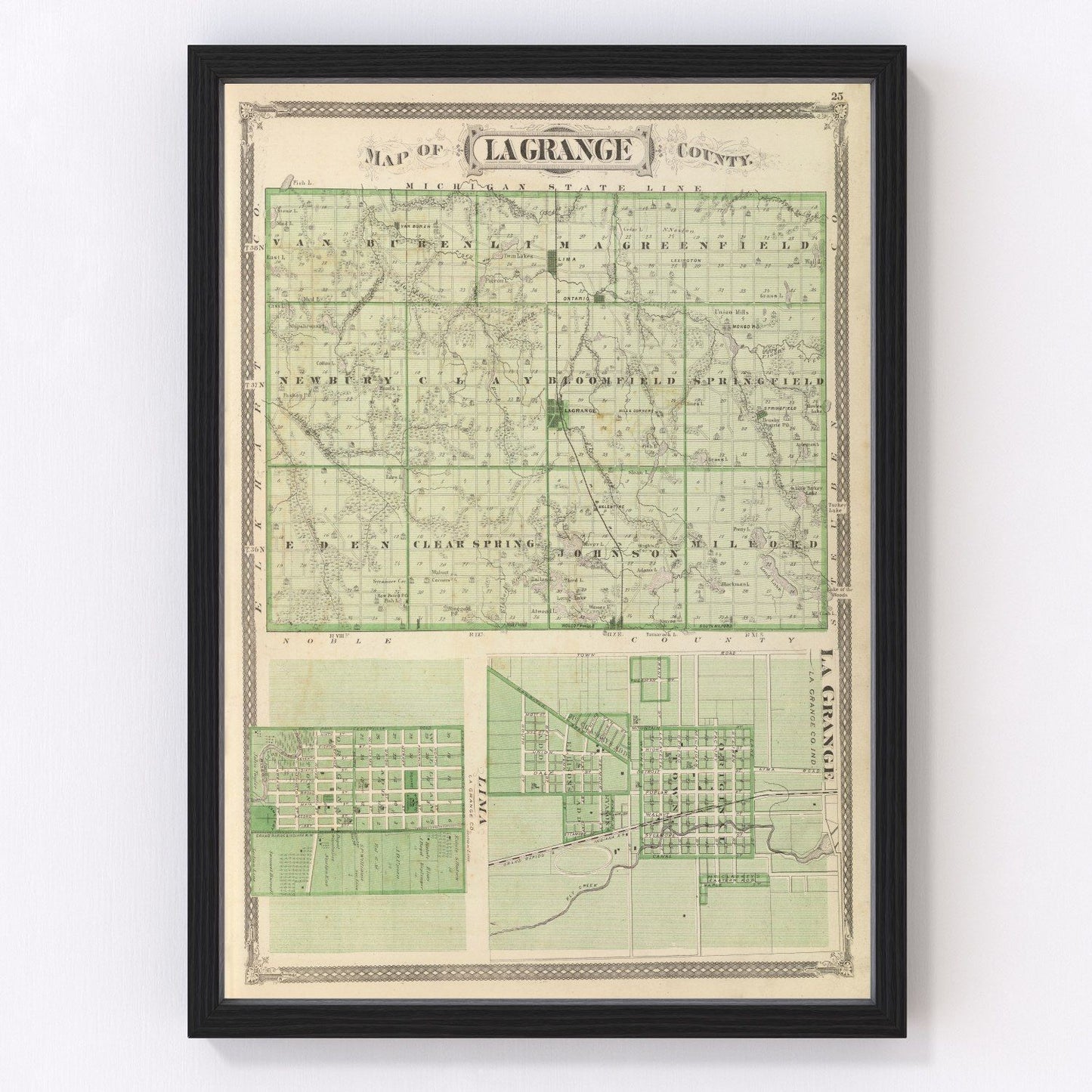 vintage map of LaGrange County, Indiana, 1876