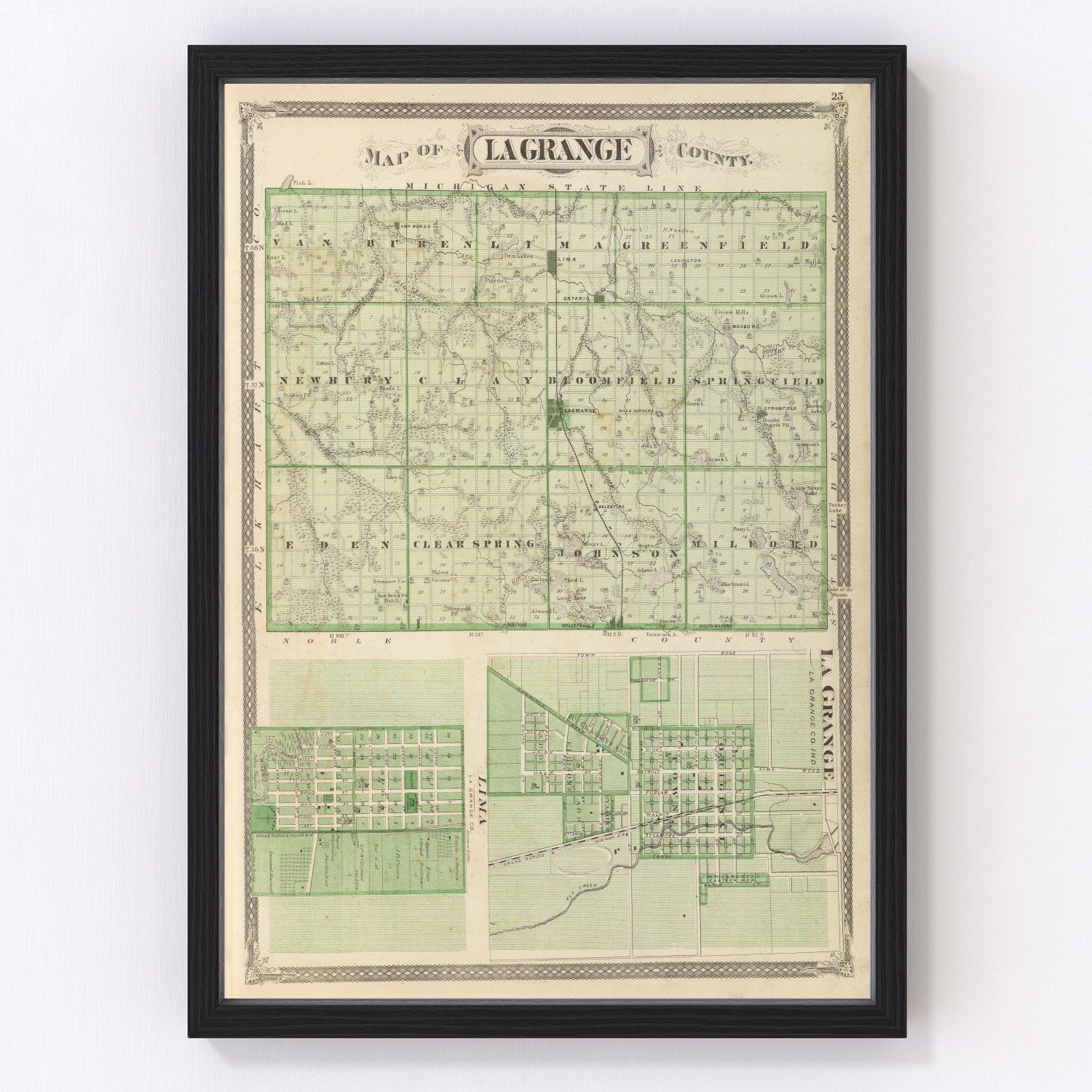 vintage map of LaGrange County, Indiana, 1876