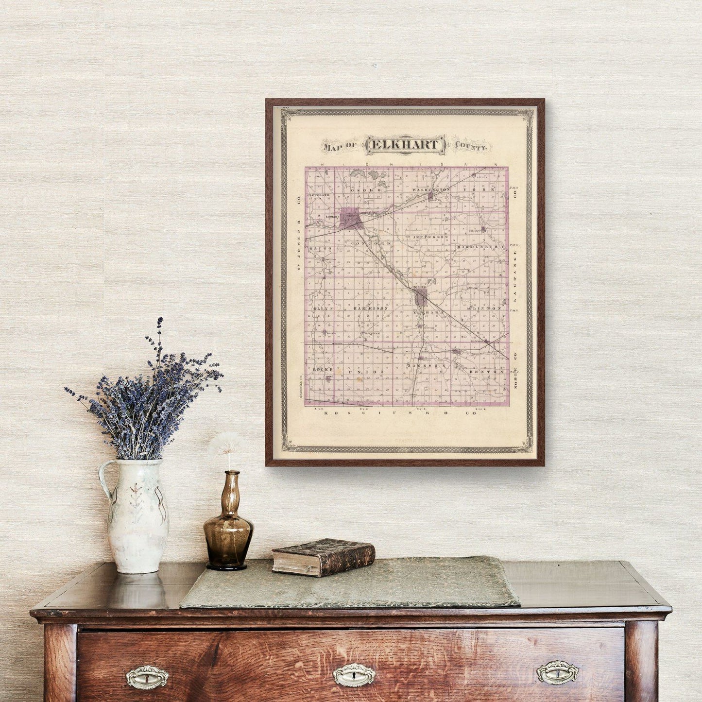 Vintage Map of Elkhart County, Indiana 1876