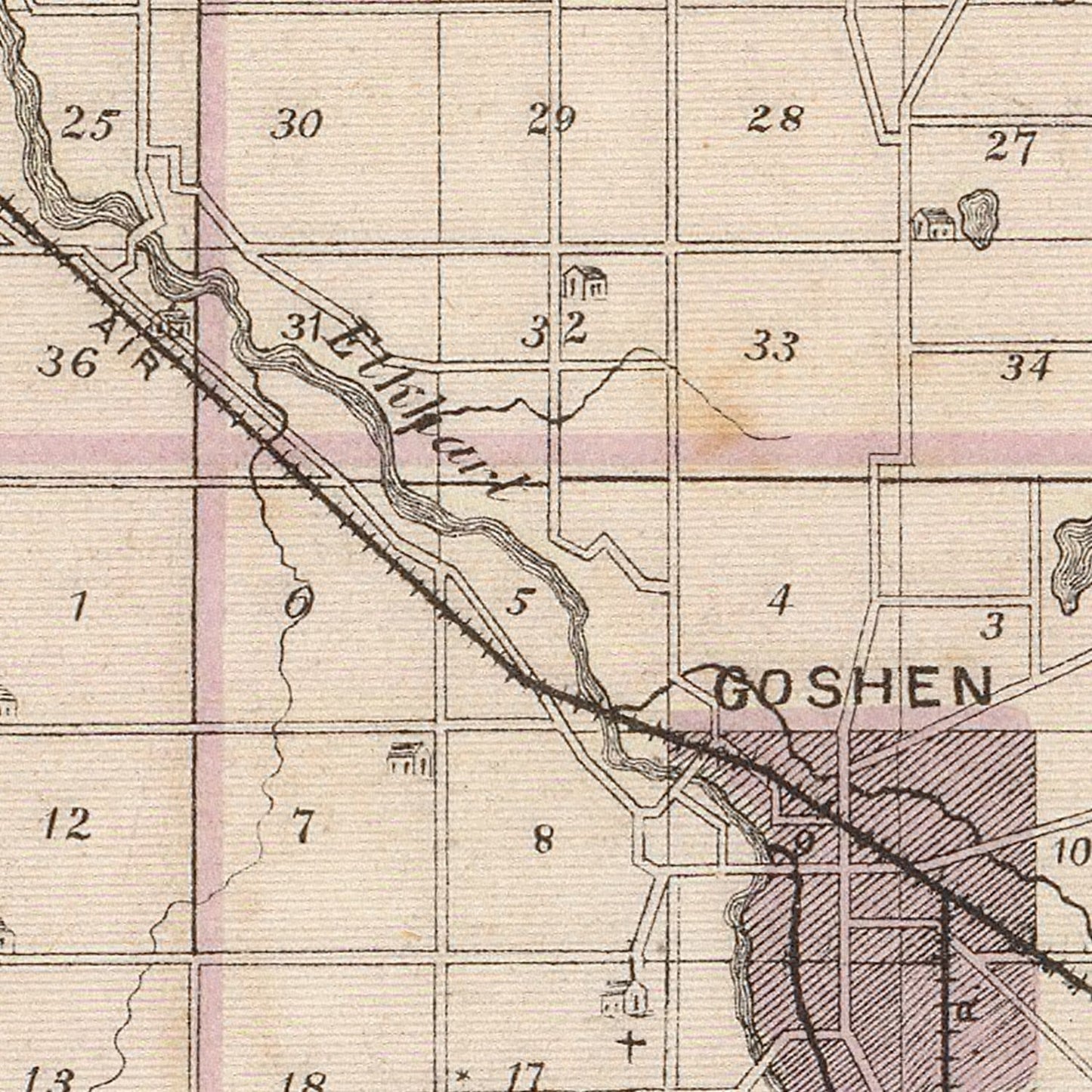 Vintage Map of Elkhart County, Indiana 1876