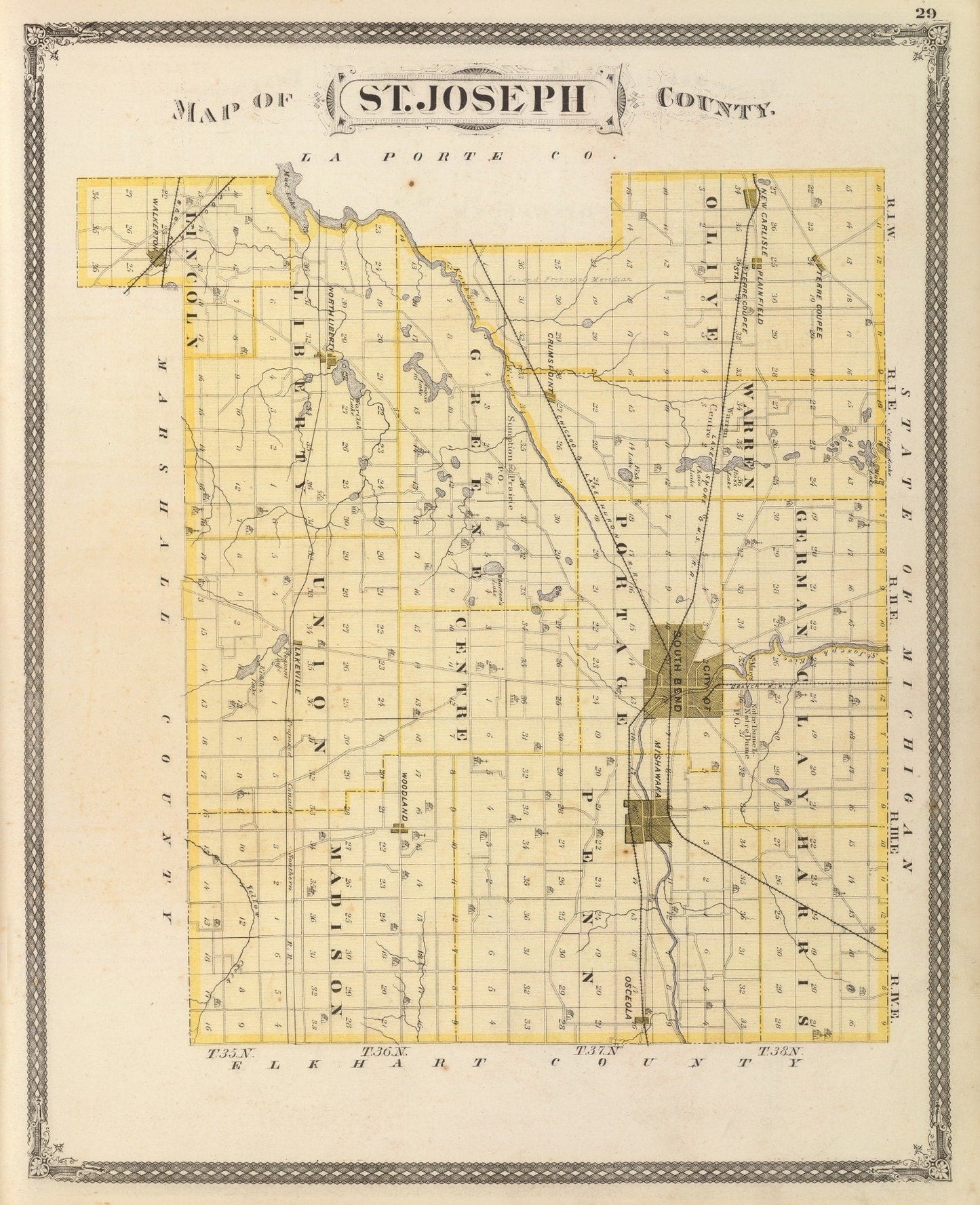 Vintage Map of St. Joseph County, Indiana, 1876
