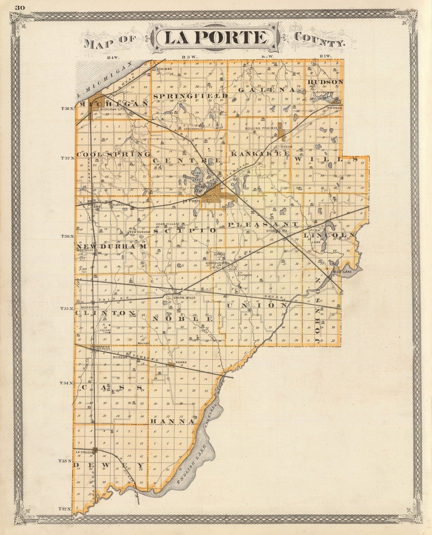 Vintage Map of La Porte County, Indiana, 1876