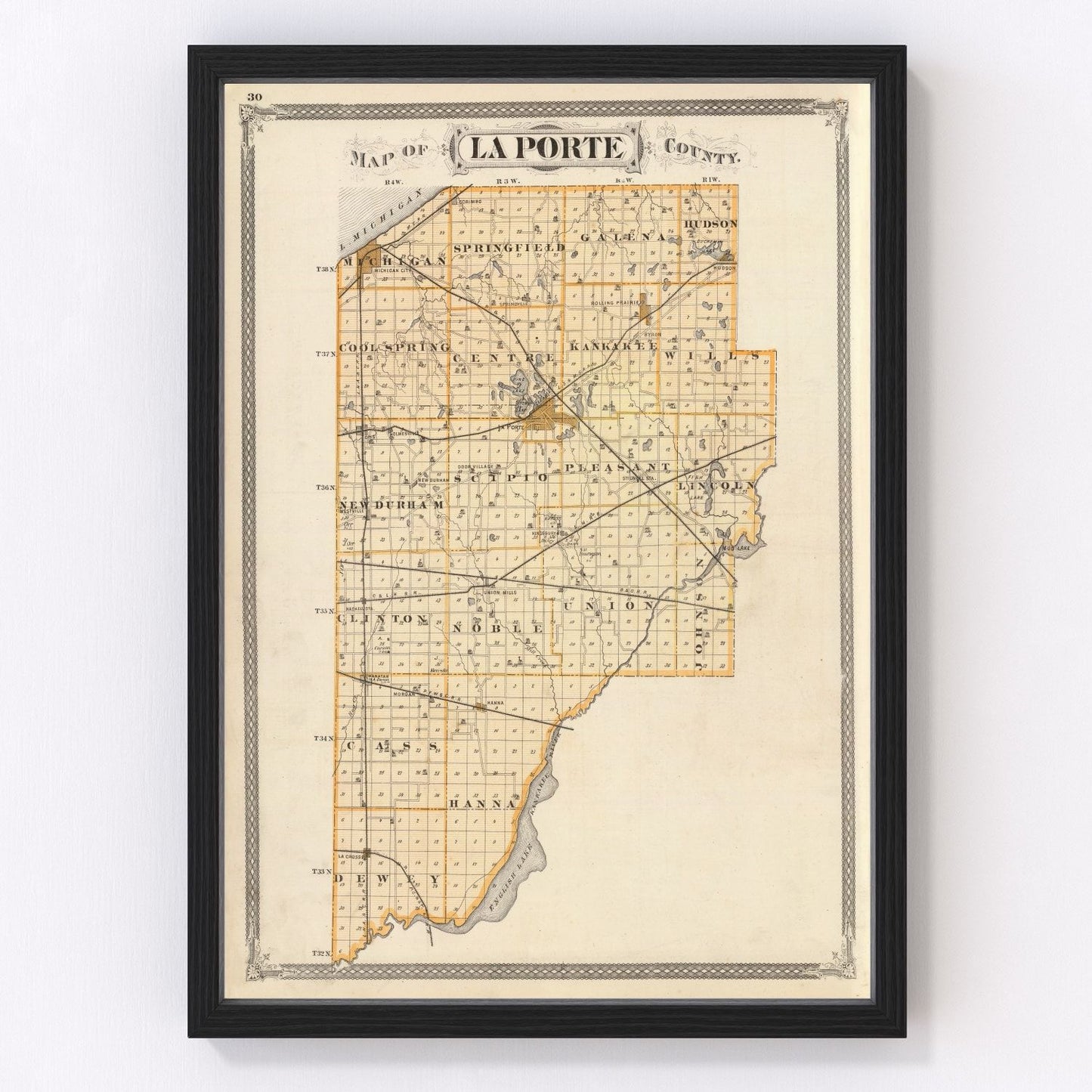 vintage map of La Porte County, Indiana, 1876