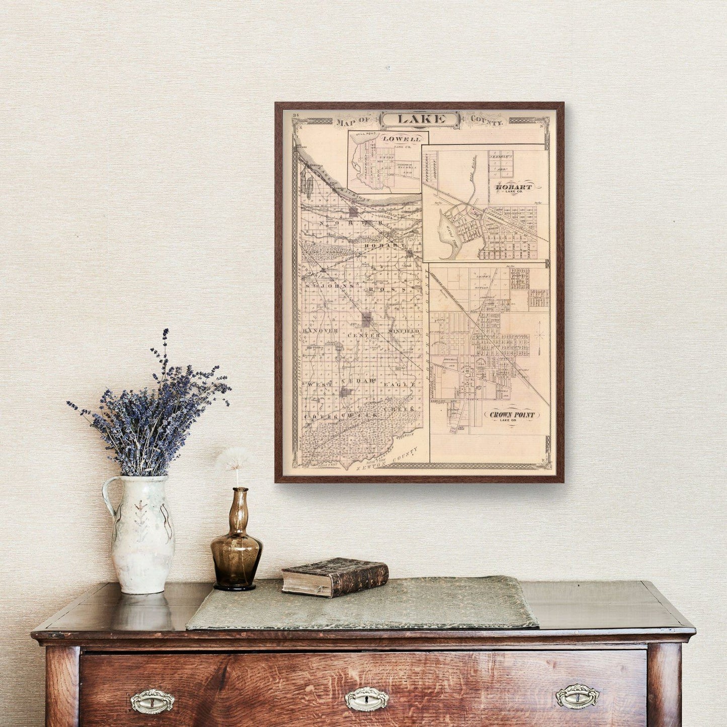 Vintage Map of Lake County, Indiana, 1876