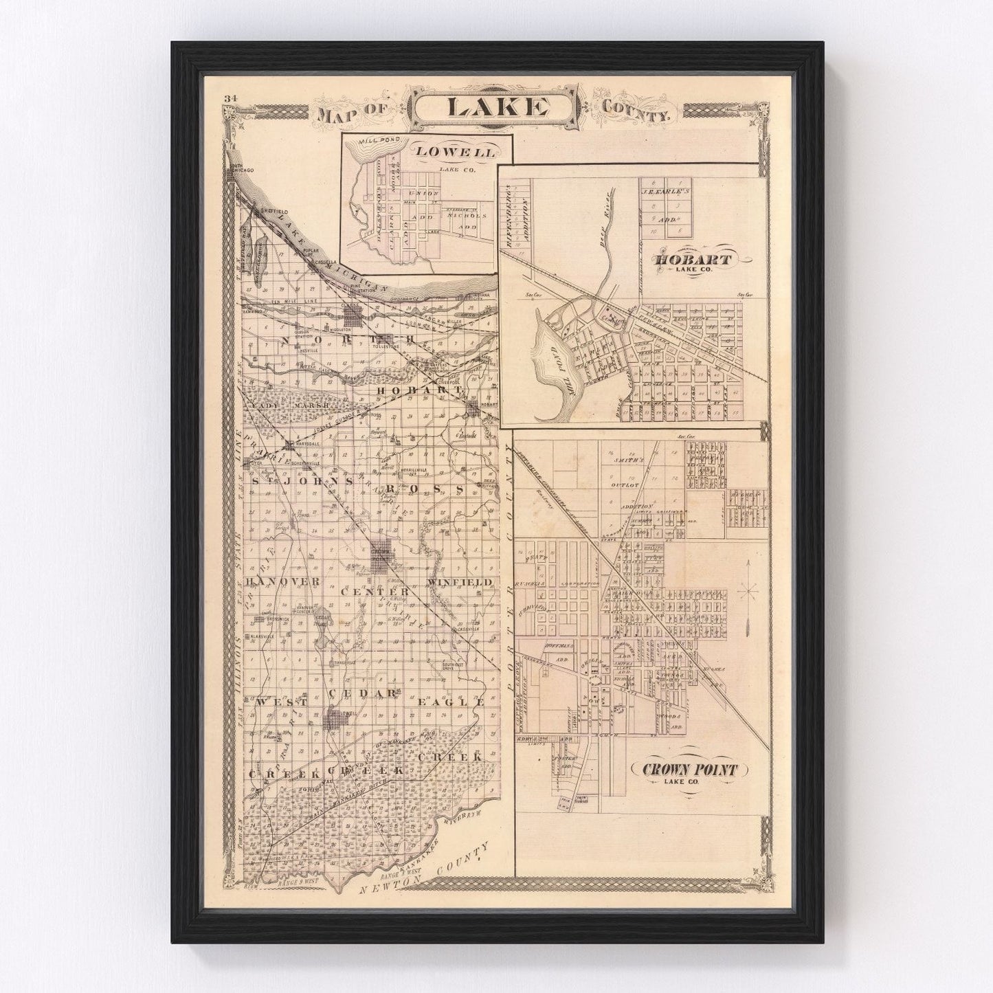 vintage map of Lake County, Indiana, 1876