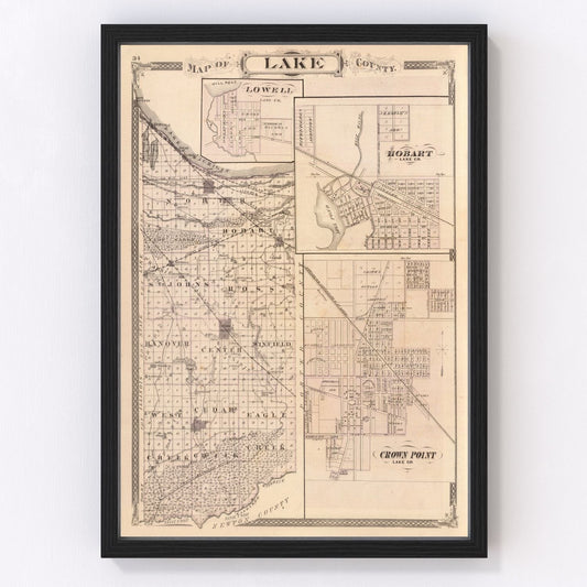 vintage map of Lake County, Indiana, 1876