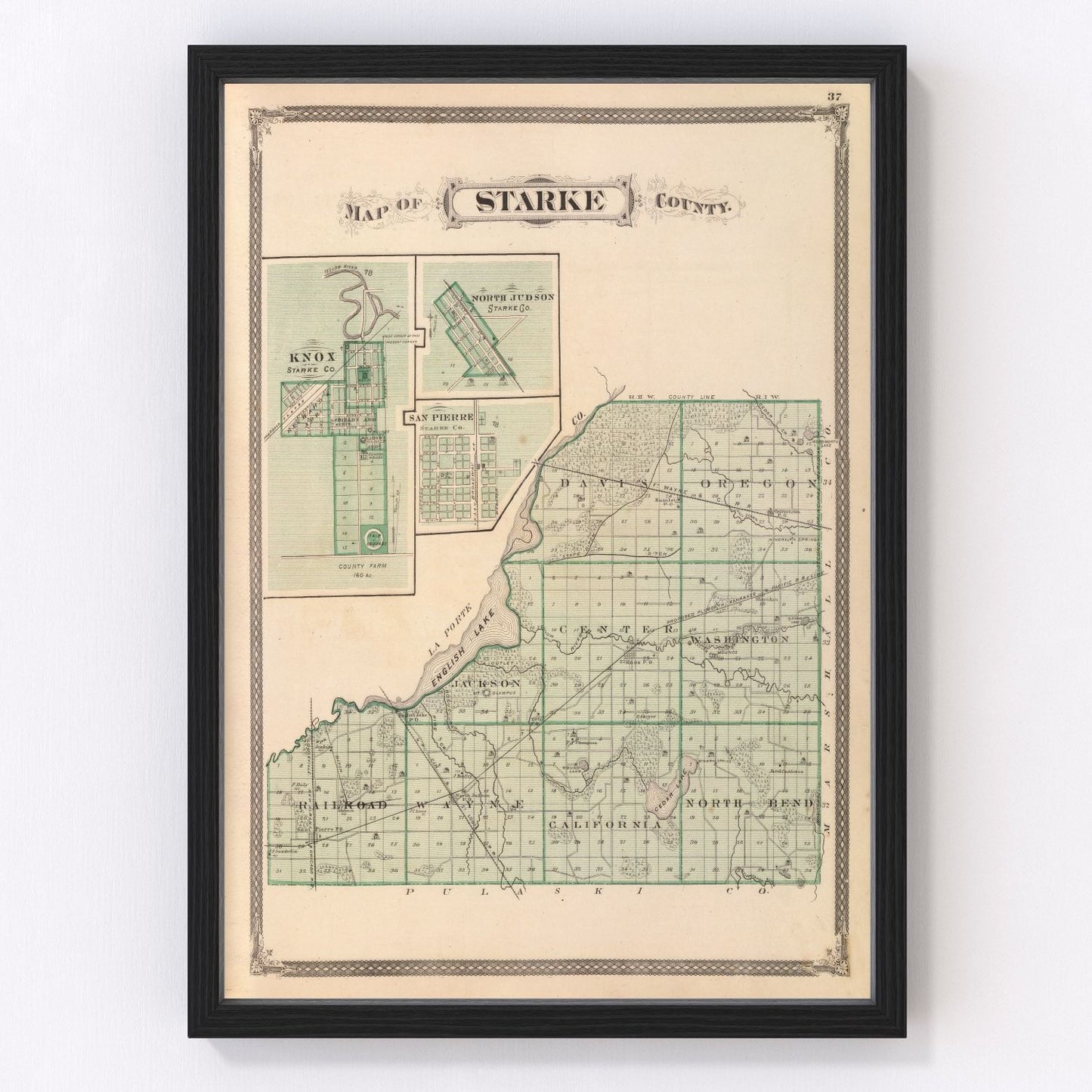 Vintage map of Starke County, Indiana, 1876