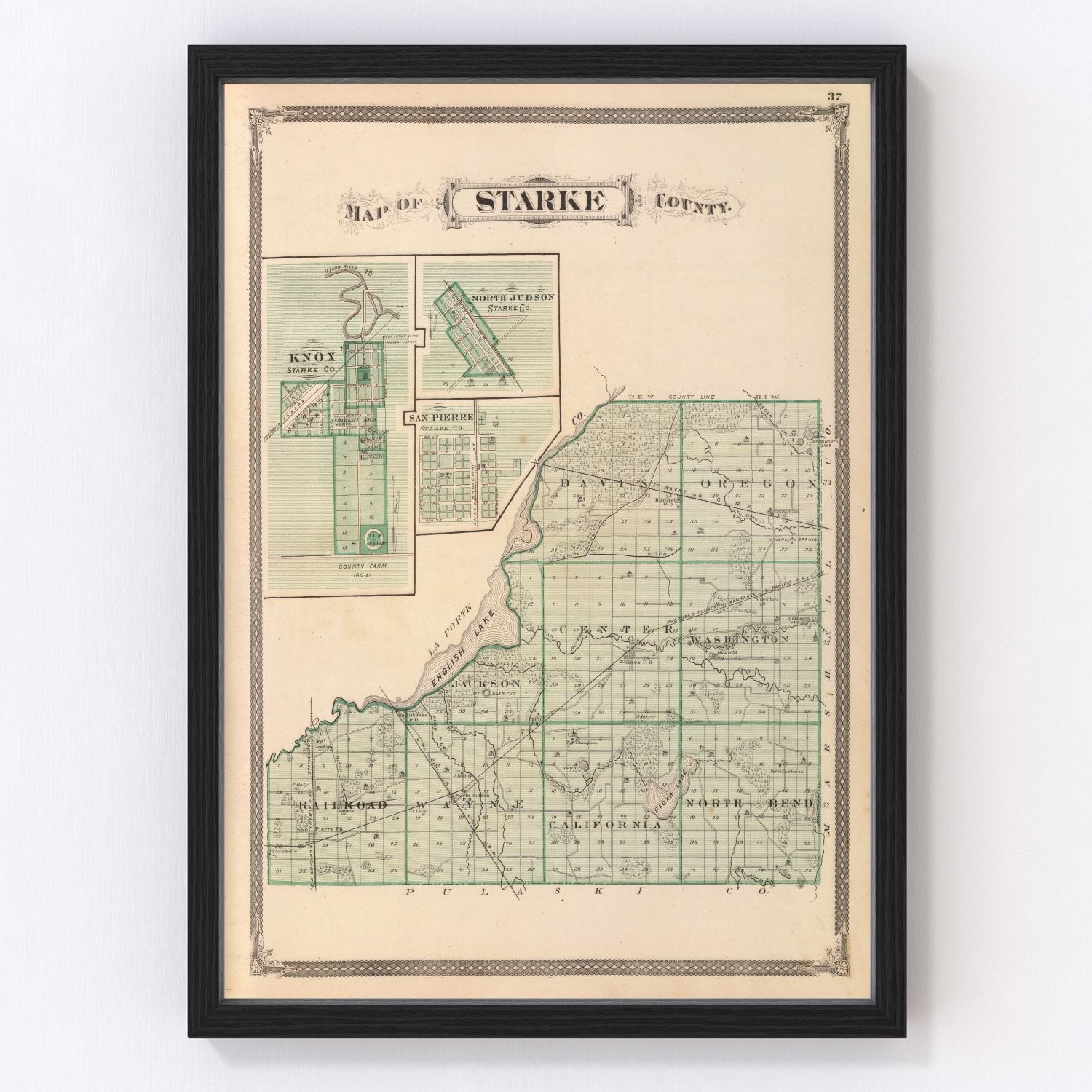 Vintage map of Starke County, Indiana, 1876