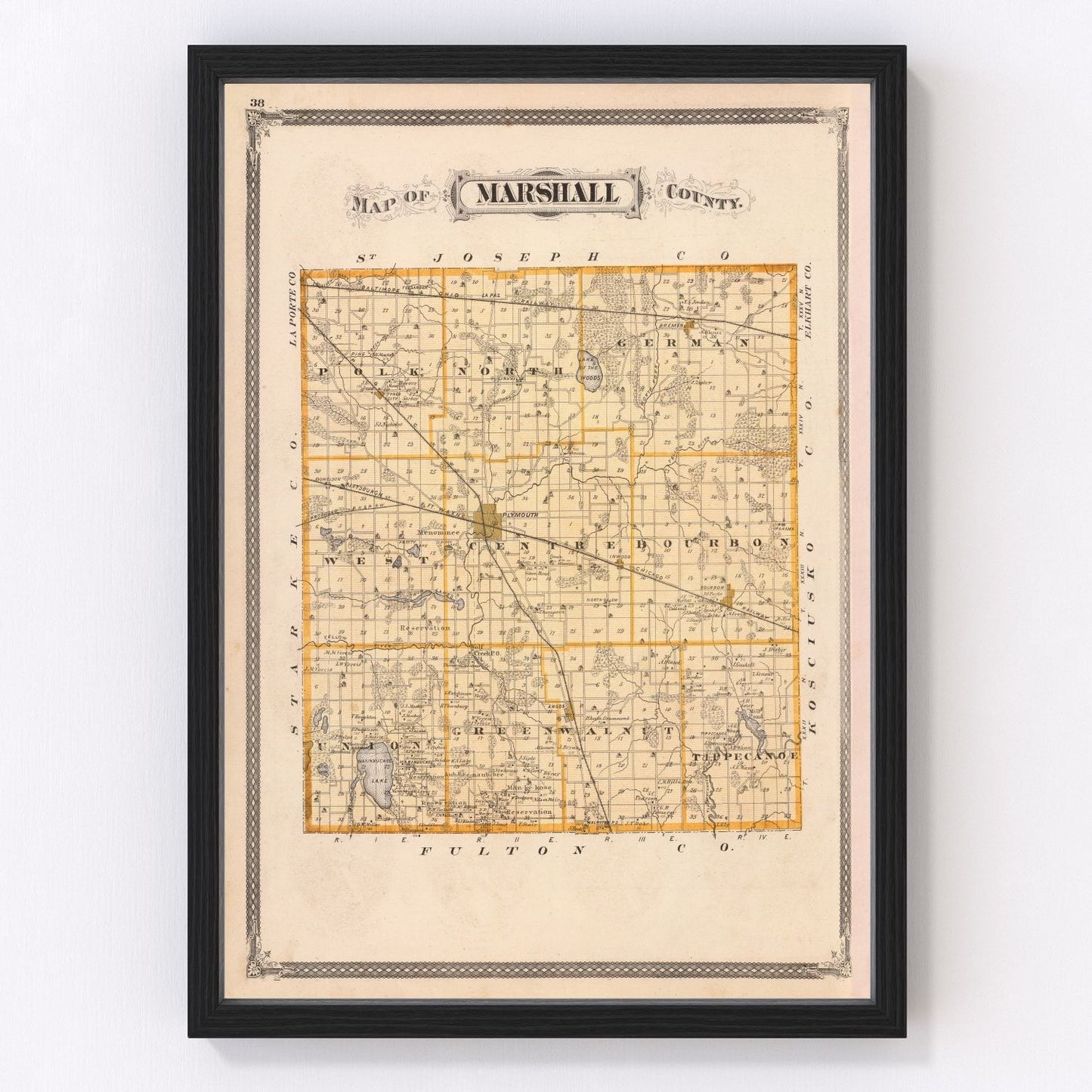 Vintage map of Marshall County, Indiana, 1876