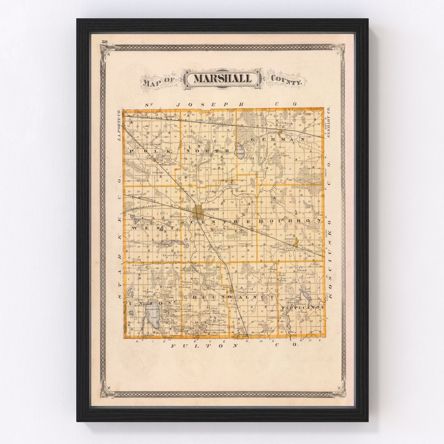 Vintage map of Marshall County, Indiana, 1876