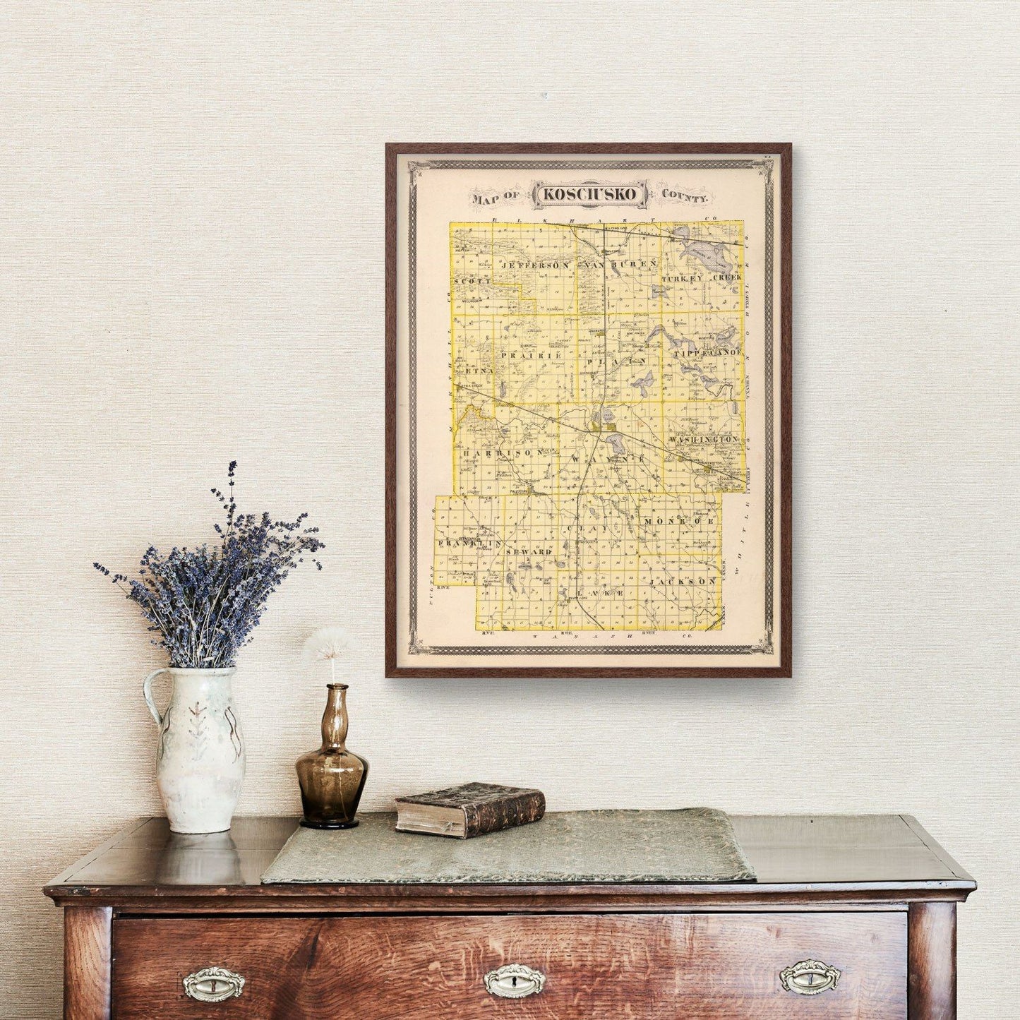 Vintage Map of Kosciusko County, Indiana, 1876