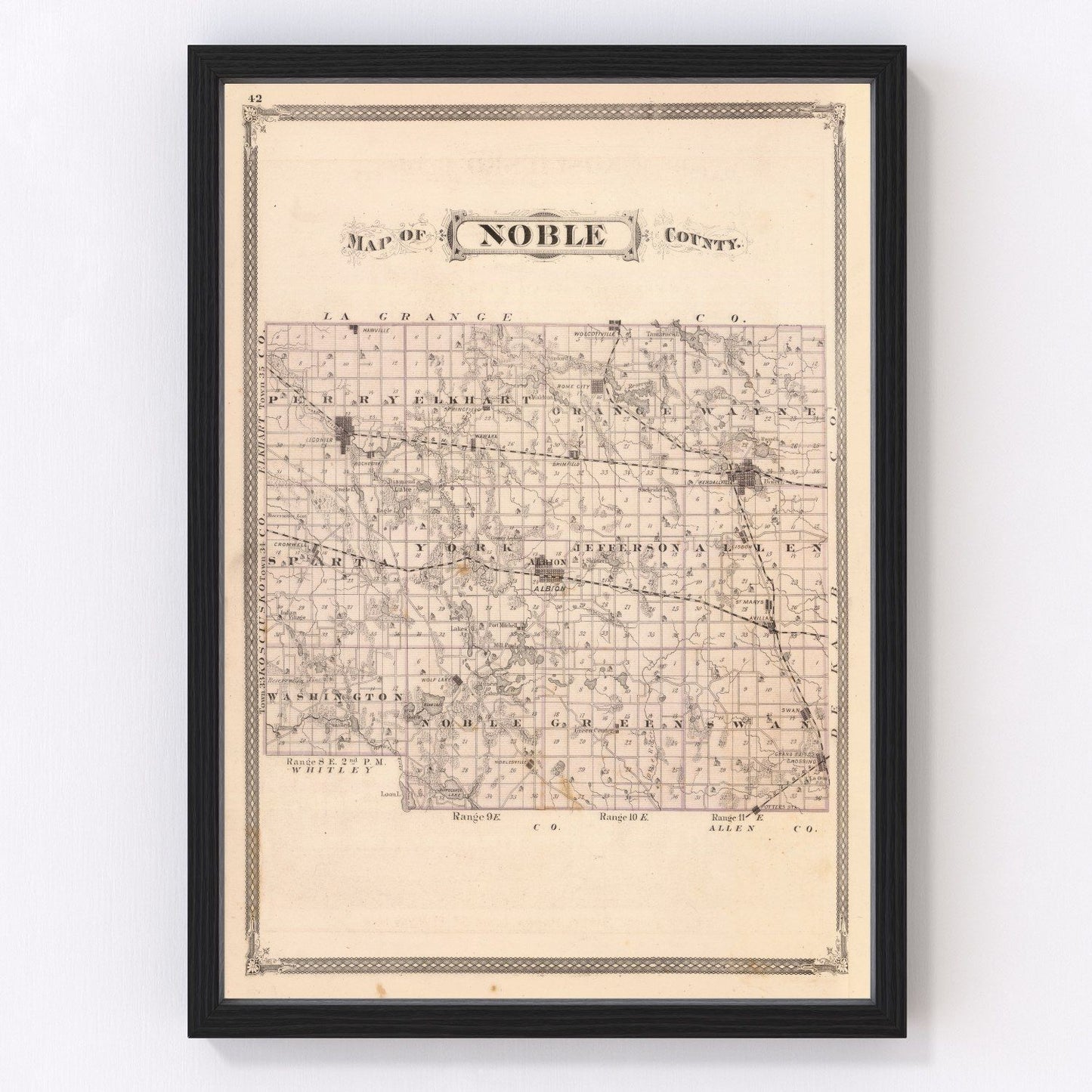 vintage map of Noble County, Indiana, 1876