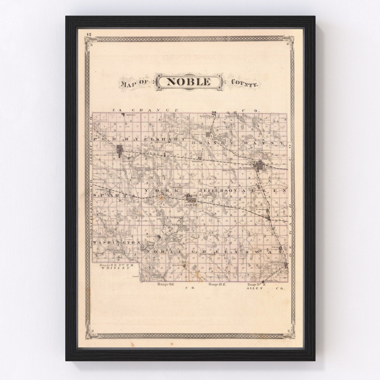 vintage map of Noble County, Indiana, 1876