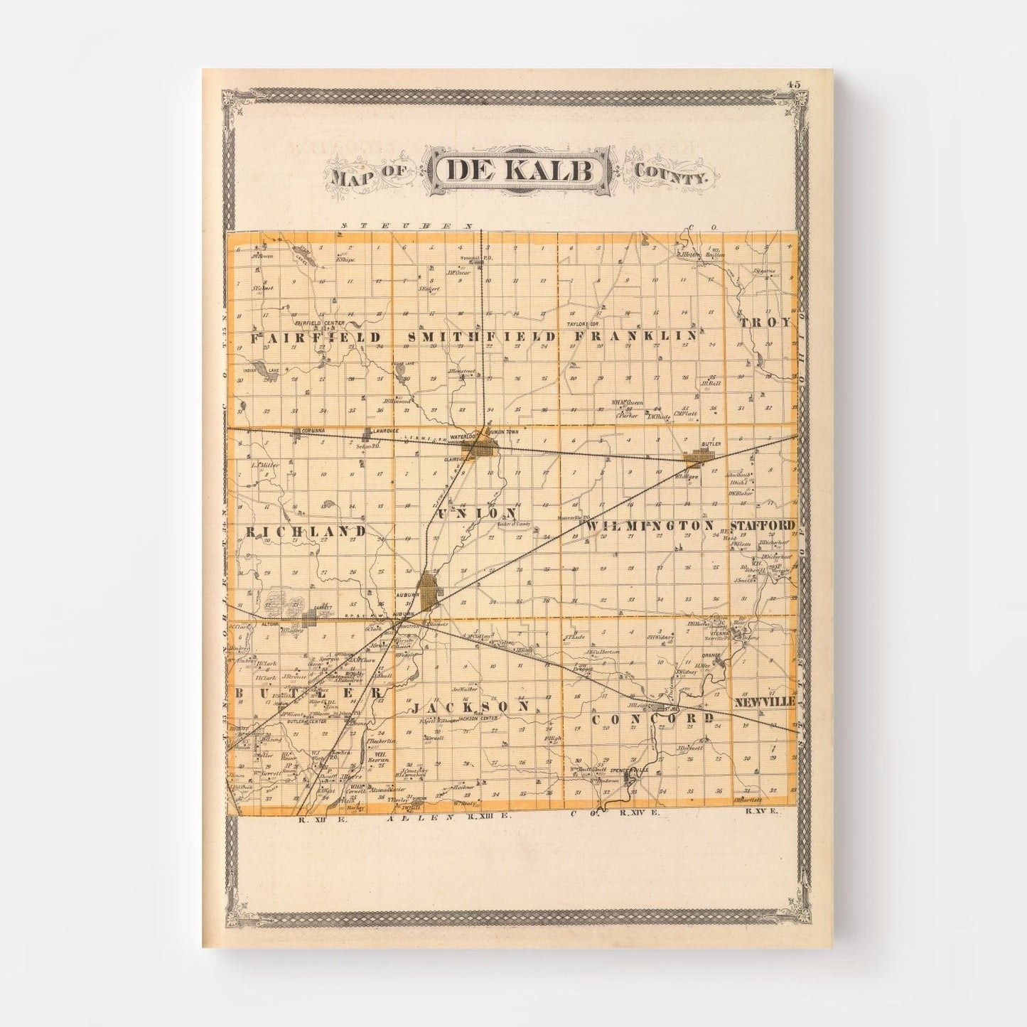 Vintage Map of DeKalb County, Indiana, 1876